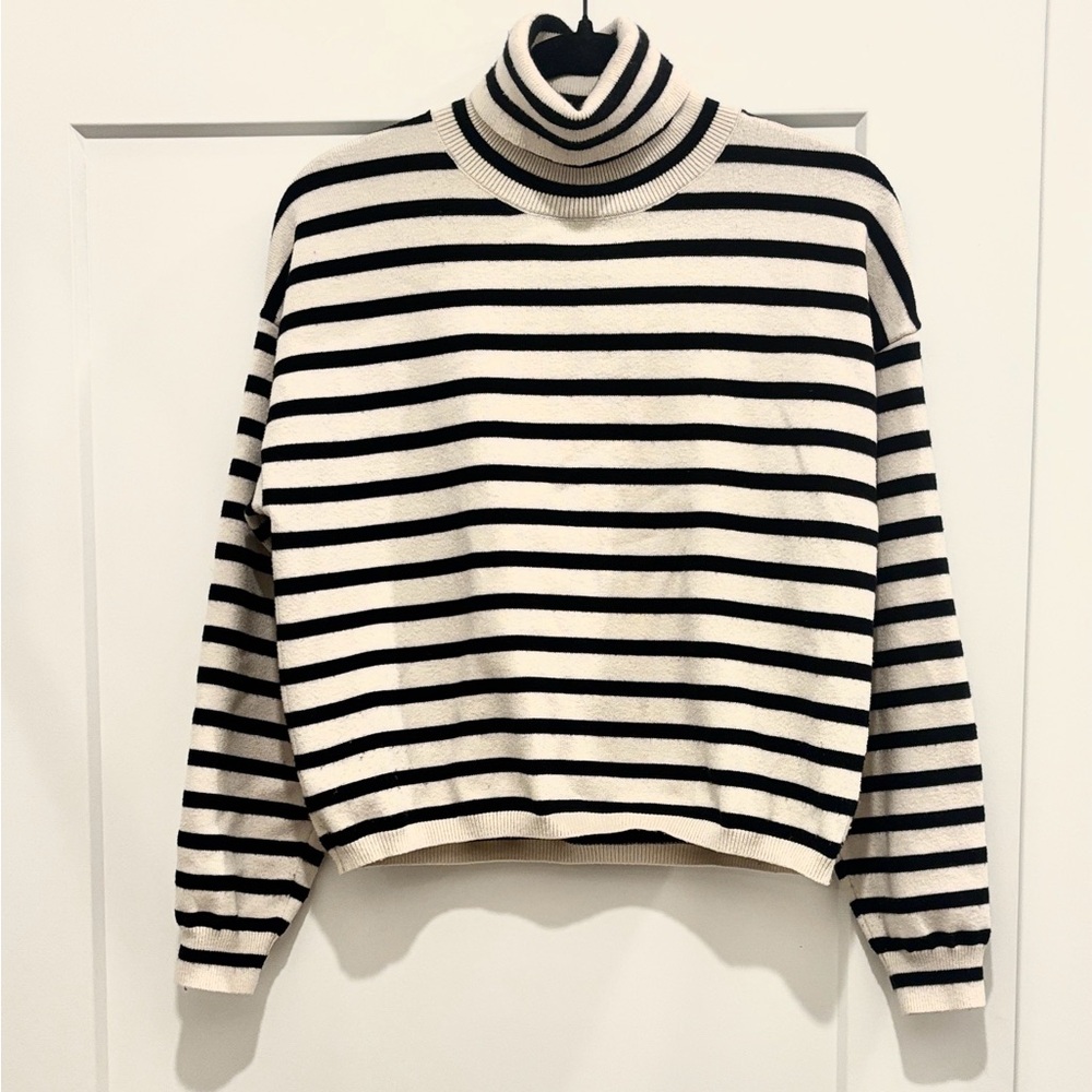 Velvet Heart Black and Cream Striped Turtleneck Sweater